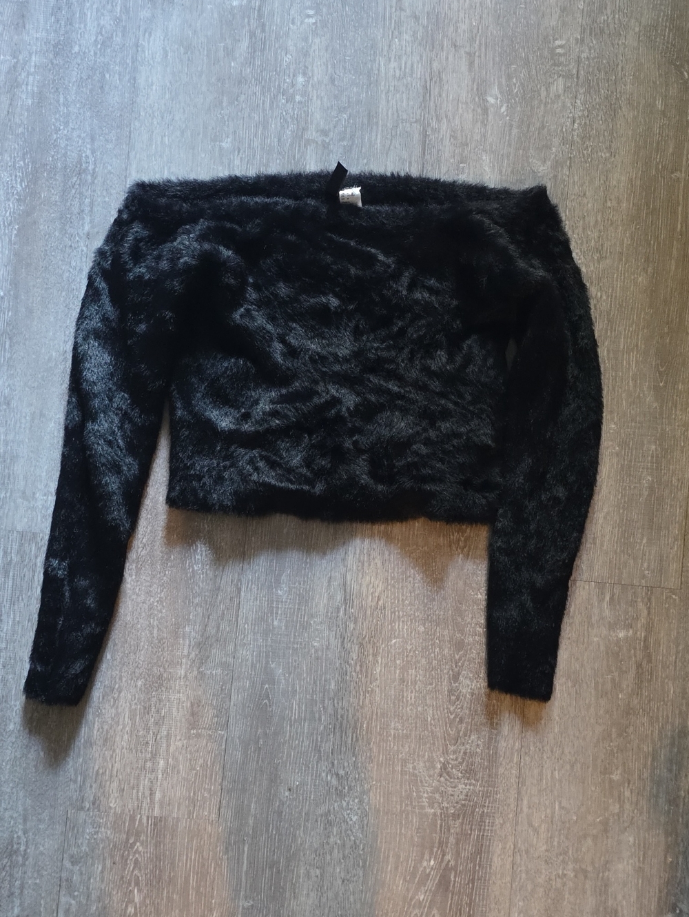 H&M Black Fuzzy Off-Shoulder Crop Top